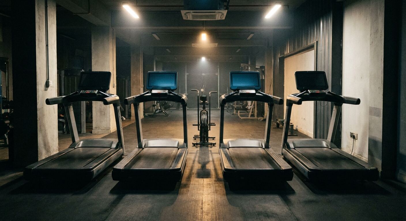 Row of treadmills and an air bike