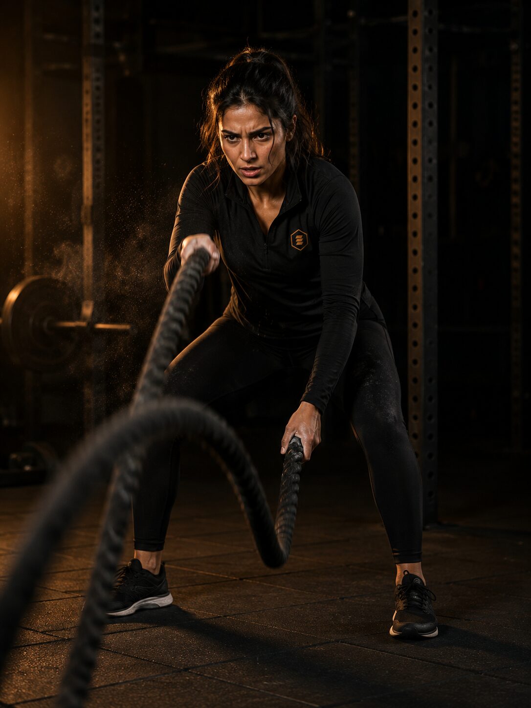 Member mid battle-ropes session
