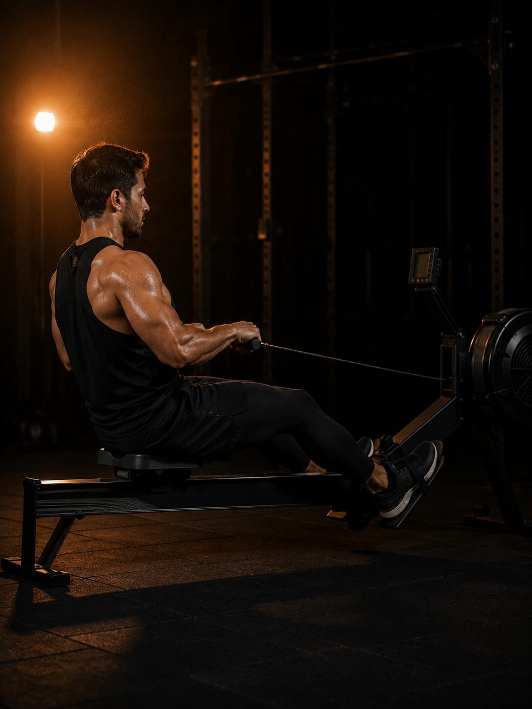Member on the rowing machine